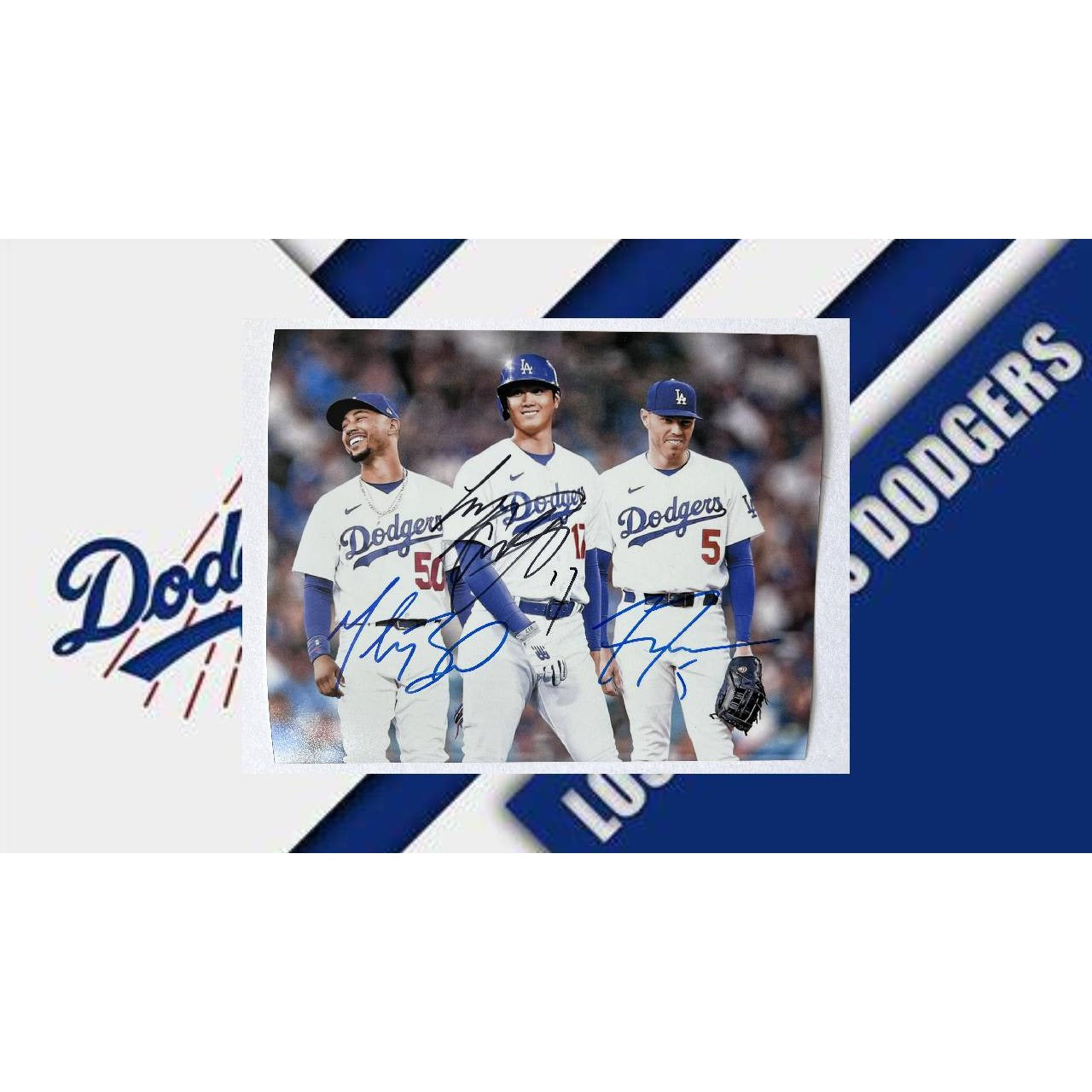 Los Angeles Dodgers 3 MVPs Shohei Ohtani Freddie Freeman Mookie Betts 8x10 signed with proof