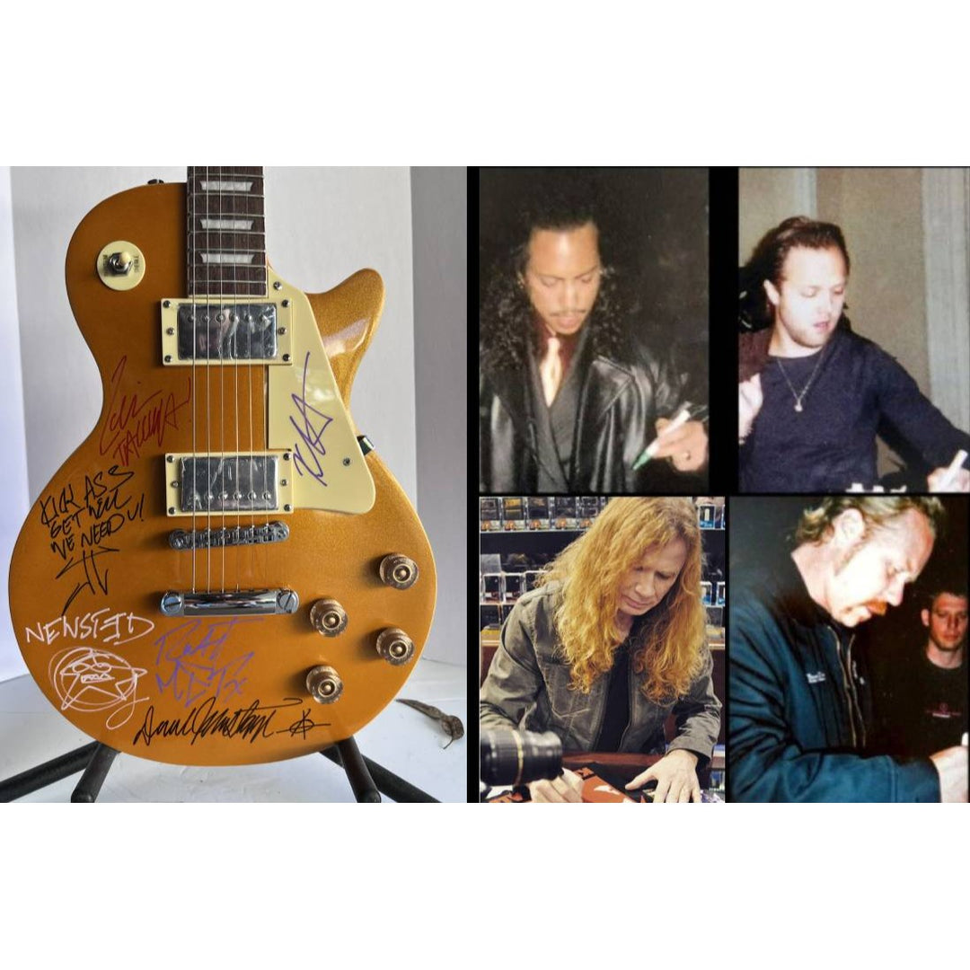 Metallica James Hetfield Kurt Hammet Robert Trejillo Lars Ulrich David Mustaine Jason newstead Les Paul full size electric guitars signed w