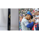 Load image into Gallery viewer, New York Mets Francisco Lindor Mizuno MLB game model bat signed with proof
