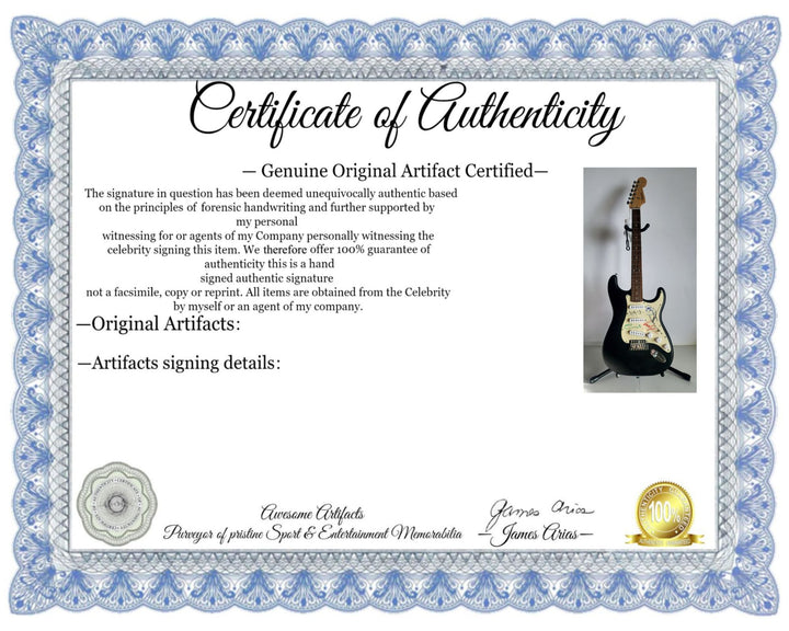 Chester Bennington, Mike Shinoda, Brad Delson, Dave Farrell, Joe Hahn, Rob Bourdon, Linkin Park, Fender telecaster electric guitar signed with proof