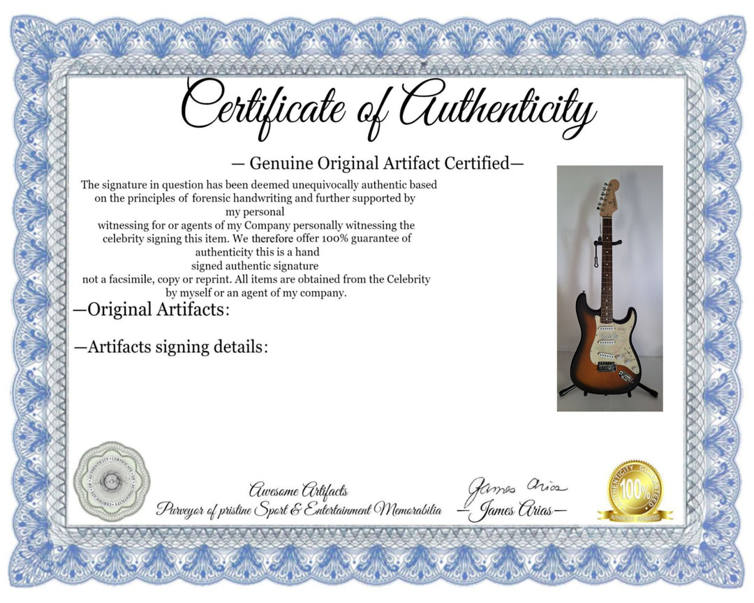 Rob Halford, K.K. Downing, Glenn Tipton, Ian Hill and Dave Holland, Judas Priest, Fender Stratocaster electric guitar signed with proof