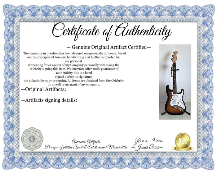 Certificate of Authenticity for Vaughan Johnny, Stevie Ray, Winter Jeff Beck, Fender Stratocaster electric guitar signed with proof