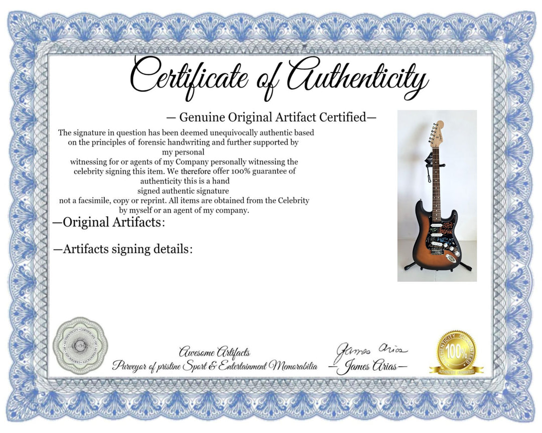 Dimebag Darrel Abbott, Vinnie Paul, Phil Anselmo, Rex Brown & Charlie Benante (Pantera) Fender Stratocaster electric guitar signed with proof