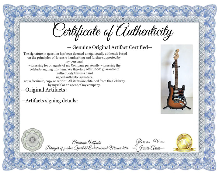 Dimebag Darrel Abbott, Vinnie Paul, Phil Anselmo, Rex Brown & Charlie Benante (Pantera) Fender Stratocaster electric guitar signed with proof