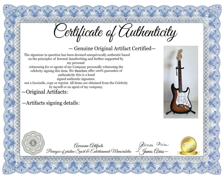 Rammstein: Richard Z. Kruspe, Till Lindemann, Oliver Riedel, Paul Landers, Christian Lorenz & Christoph Schneider Fender Stratocaster signed with proof