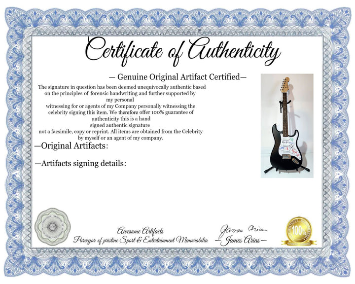 Rammstein: Till Lindemann, Richard Z. Kruspe, Oliver Riedel, Paul Landers, Christian Lorenz & Christoph Schneider Fender Stratocaster signed with proof