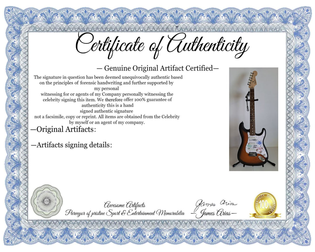 Dirk Lance, Jose Pasillas, Mike Einzinger and Brandon Boyd, Incubus, Fender Stratocaster electric guitar signed with proof