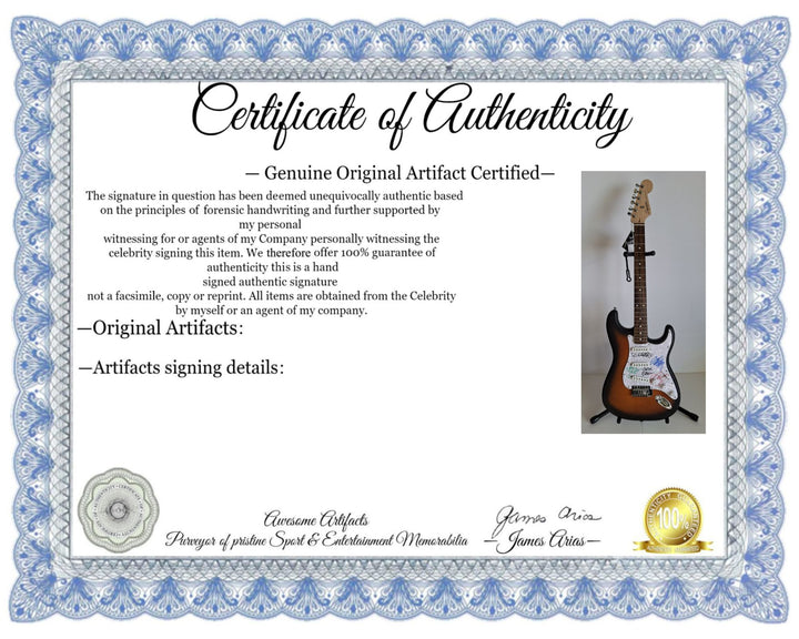 Dirk Lance, Jose Pasillas, Mike Einzinger and Brandon Boyd, Incubus, Fender Stratocaster electric guitar signed with proof