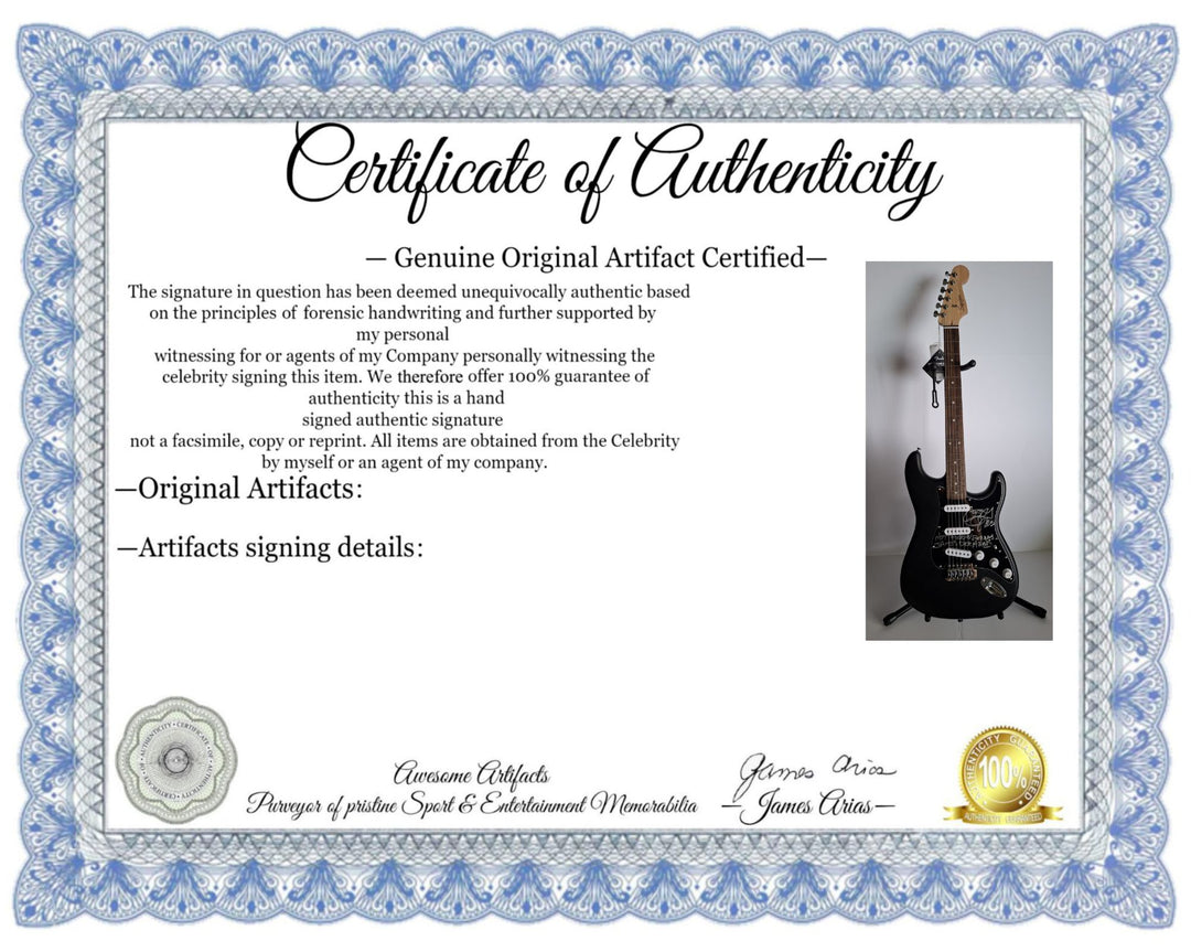 Ozzy Osbourne, Black Sabbath signed with inscription for Ronnie James Dio, Fender Stratocaster electric guitar signed with proof