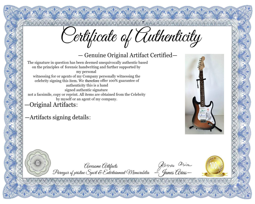 Danny Carey, Maynard James Keenan, Justin Chancellor, Adam Jones, Tool, Fender Stratocaster electric guitar signed with proof