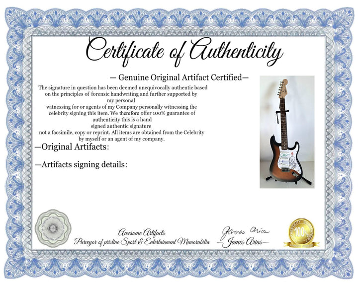 Danny Carey, Maynard James Keenan, Justin Chancellor, Adam Jones, Tool, Fender Stratocaster electric guitar signed with proof