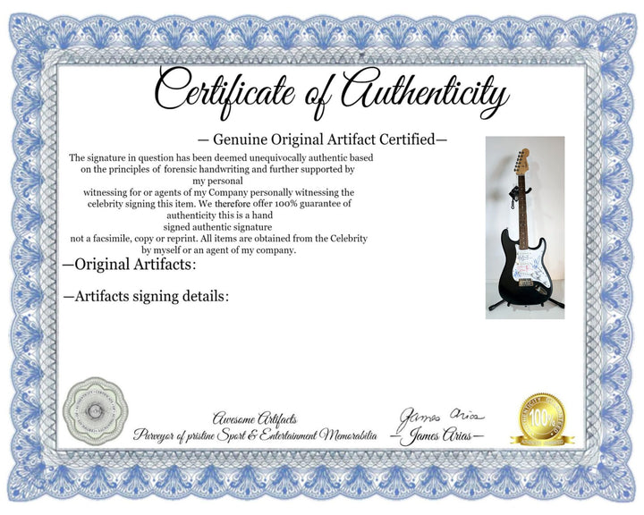 Oasis: Noel & Liam Gallagher, Fender Stratocaster electric guitar signed with proof