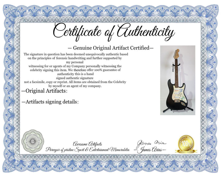Van Halen Eddie & Ale, Michael Anthony, David Lee Roth, Sammy Hagar, Fender Stratocaster electric guitar signed with proof