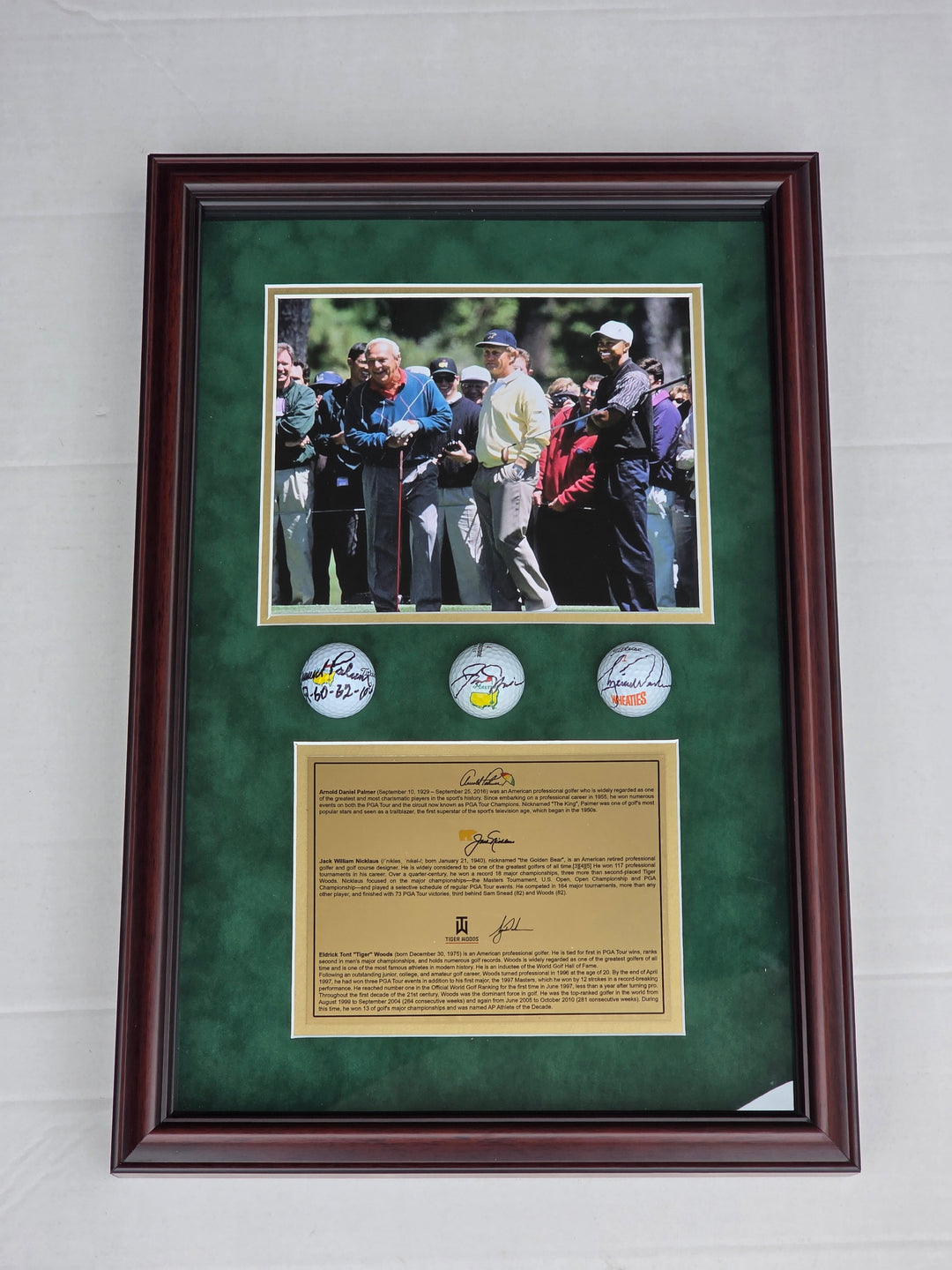 Tiger Woods Jack Nicklaus and Arnold Plamer Masters Golf Balls signed with photo proof