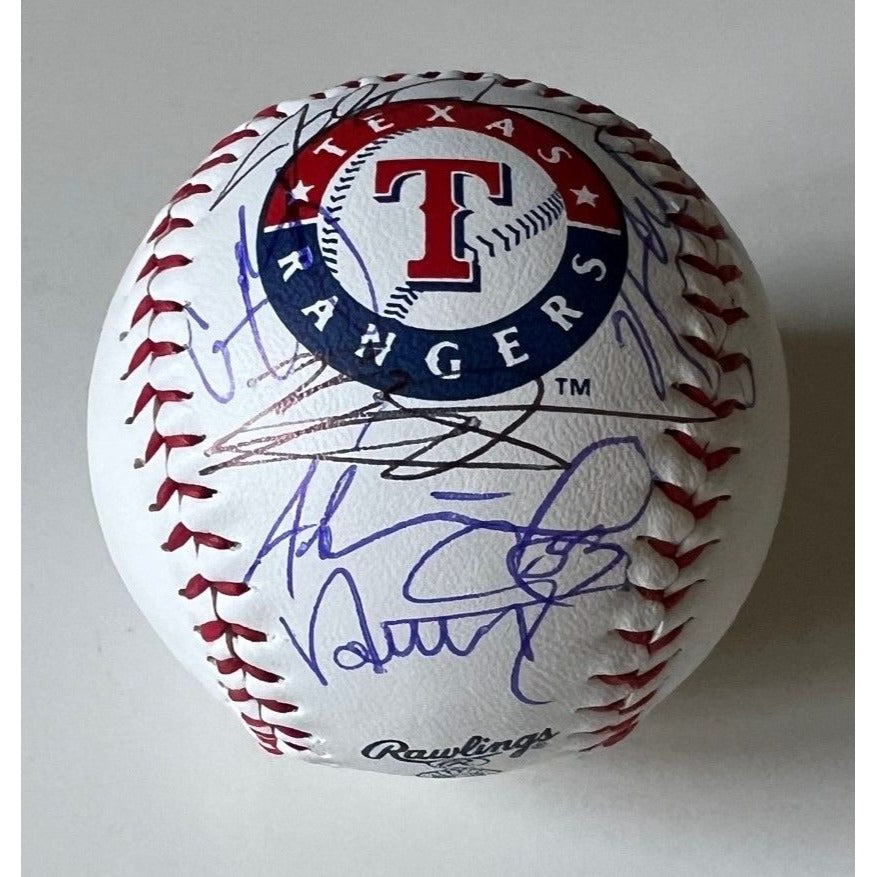 Texas Rangers Rawlings Baseball Corey Seager, Adolis Garcia, Nathaniel Lowe, Josh Jung, Marcus Semien, Natah Evoldi signed with proof