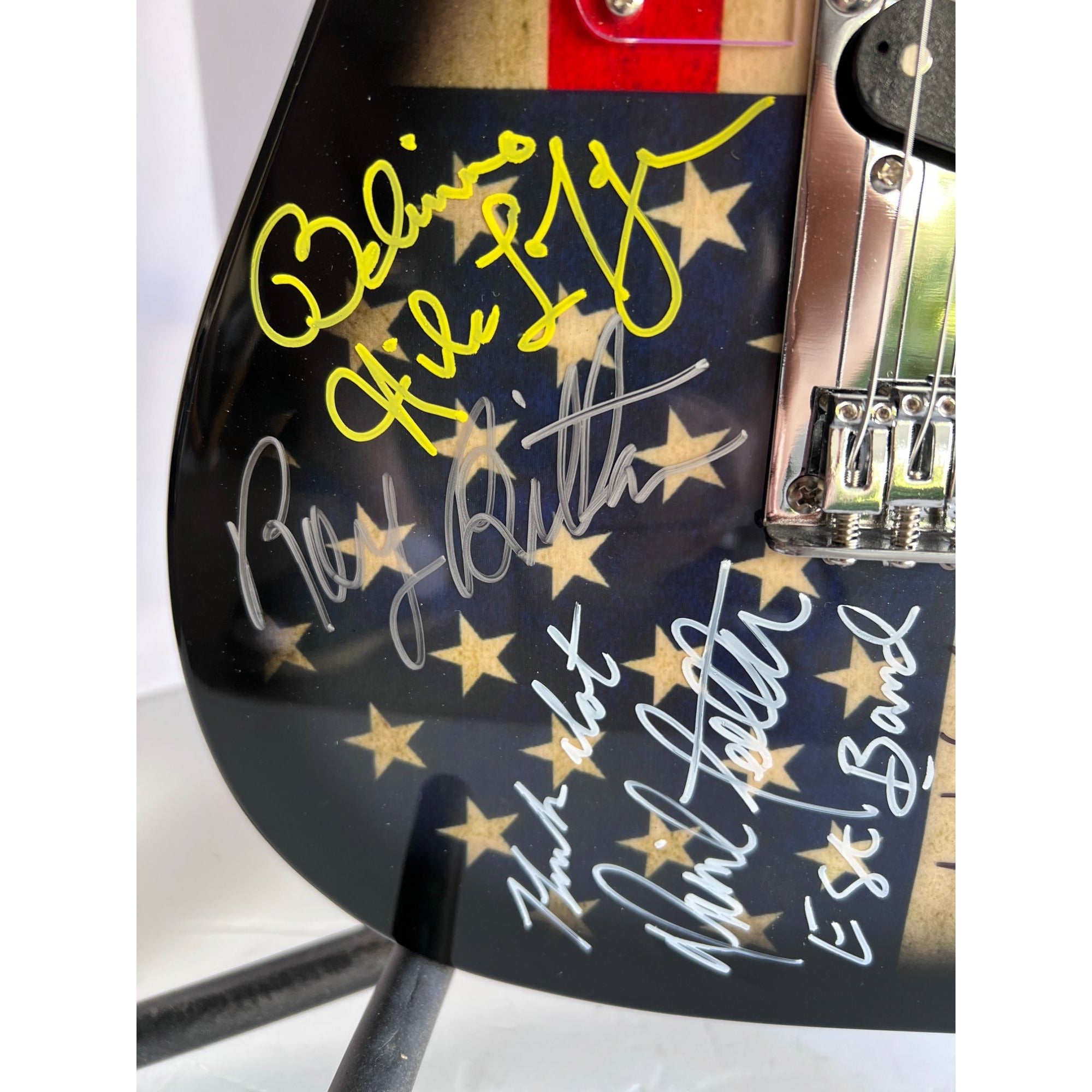 Bruce Springsteen Clarence Clemens and the E Street Band USA American flag electric  guitar signed with proof