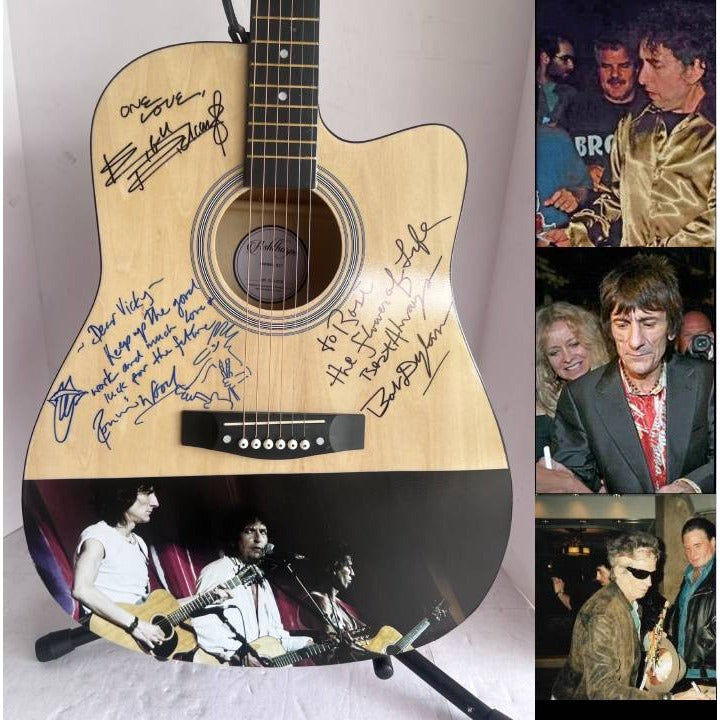 Bob Dylan Keith Richards Ronnie Wood full size one of a kind acoustic guitar signed with proof