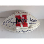 Load image into Gallery viewer, Nebraska Cornhuskers Heisman Trophy award winners Johnny Rodgers Eric Crouch Mike Rozier full size football signed
