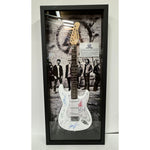 Load image into Gallery viewer, Linkin Park Chester Bennington,  Mike Shinoda,  Brad Delson, Dave Farrell, Joe Hahn, Rob Bourdon, electric guitar signed and framed 47x20&#39;

