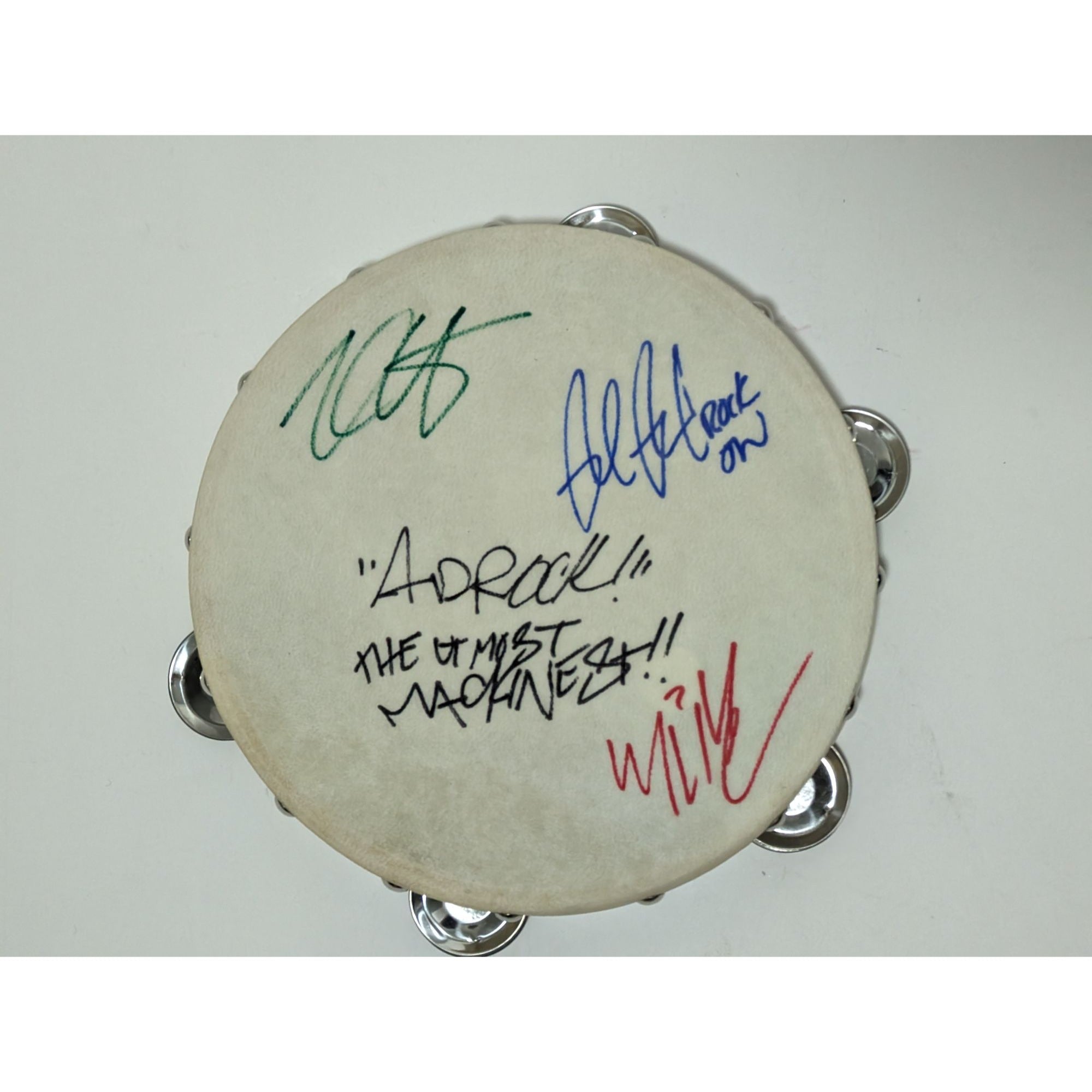 Beastie Boys Adam Youch, Mike D,  Ad-Rock, and Rick Rubin  10inch' tambourine signed with proof