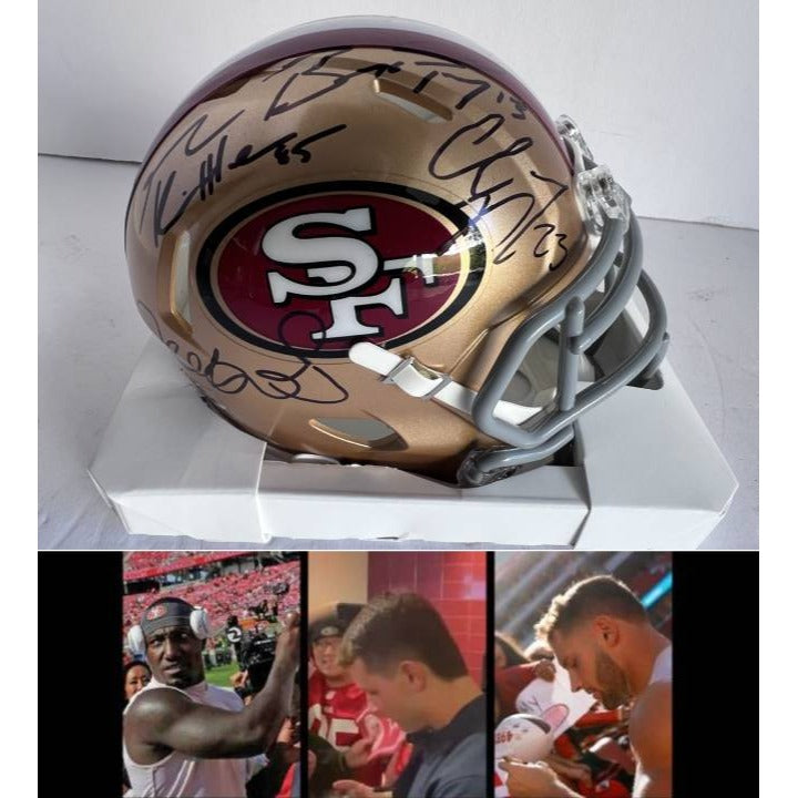 Brock Purdy Deebo Samuel Christian McCaffrey George kittle mini helmet signed with proof