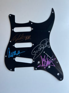 Eddie Van Halen, David Lee Roth, Alex Van Halen, Michael Anthony Fender Stratocaster guitar pickguard signed with proof