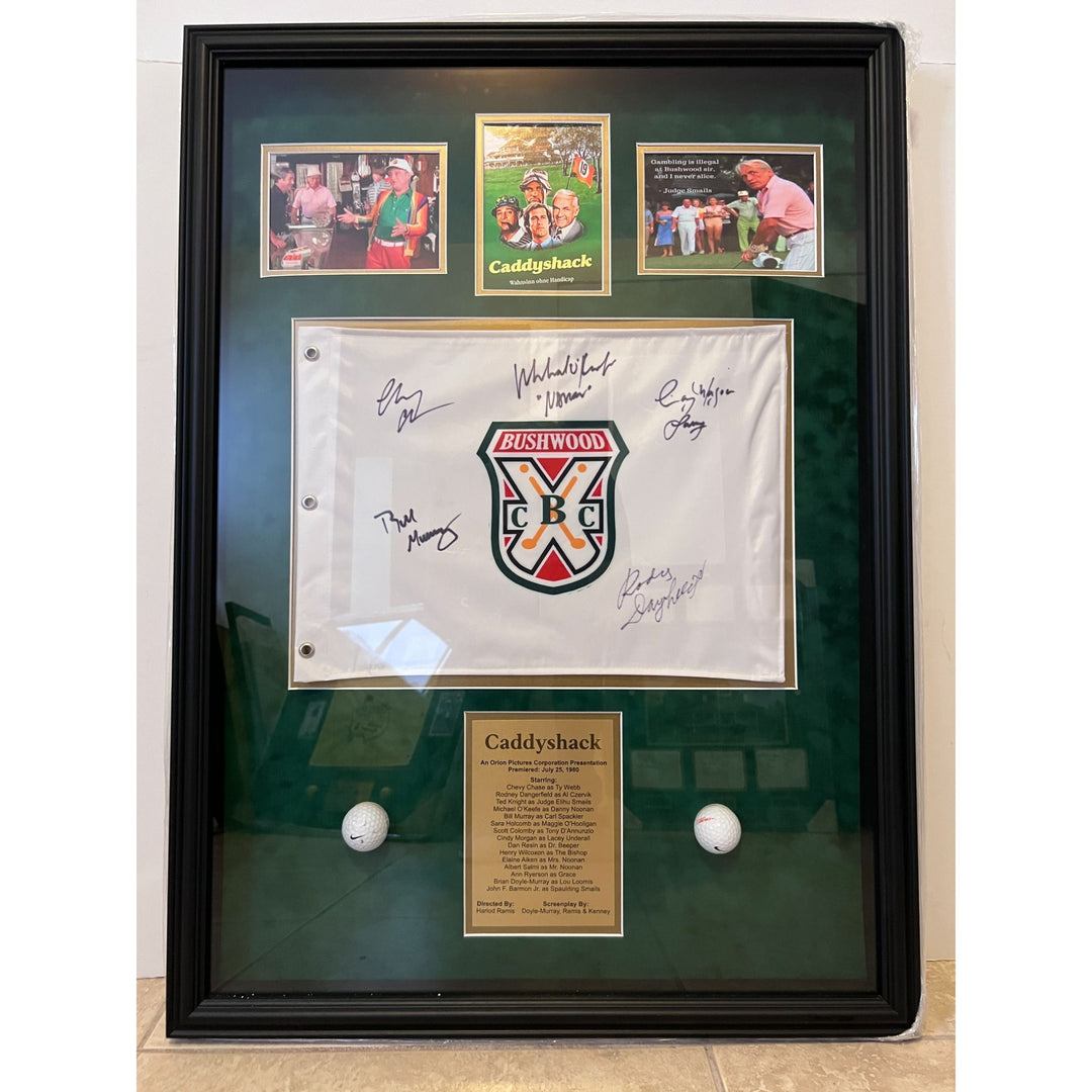 Caddyshack Bushwood Country Club Pin flag framed 36x26 cast signed with proof