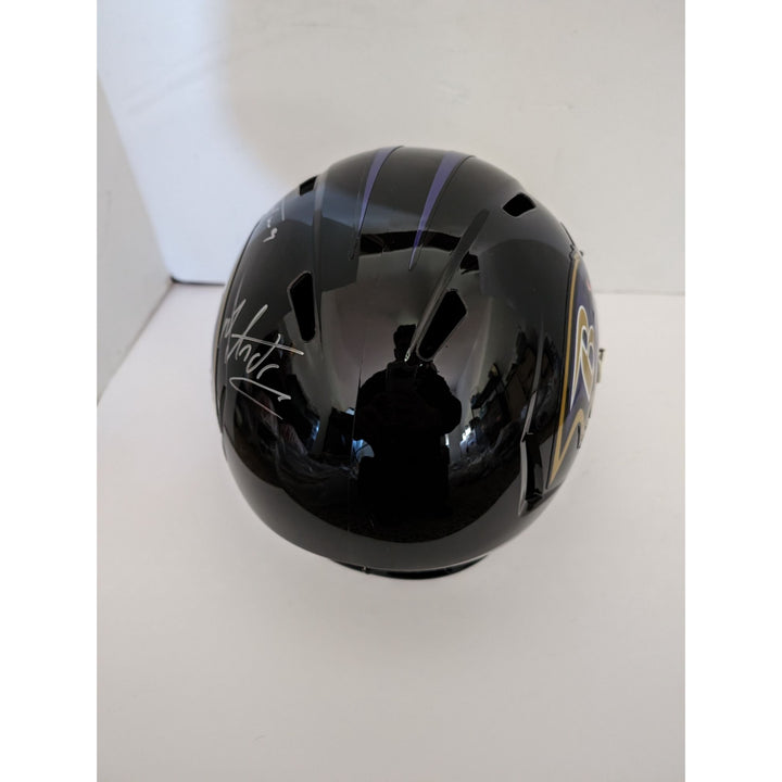 Baltimore Ravens Lamar Jackson Odell Beckham, Mark Andrews, Justin Tucker, Gus Edwards full size helmet signed with proof