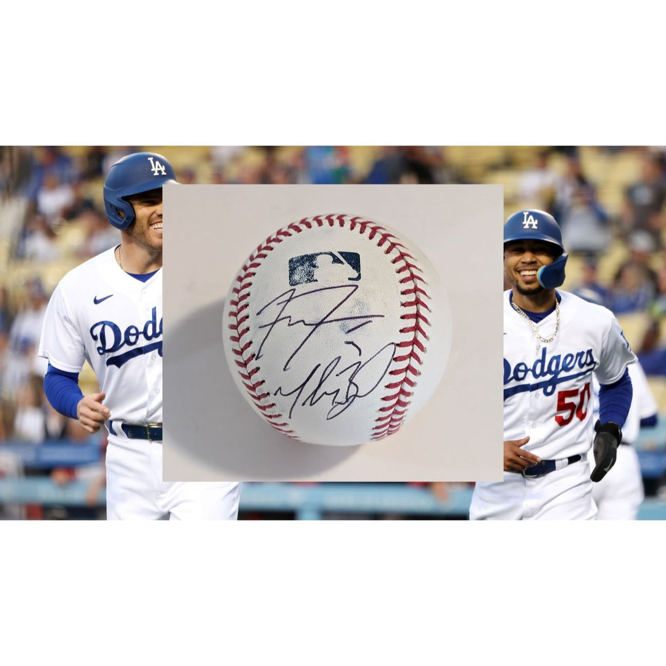 Freddie Freeman & Mookie Betts Los Angeles Dodgers Rawlings MLB official MLB baseball signed with proof and free display case