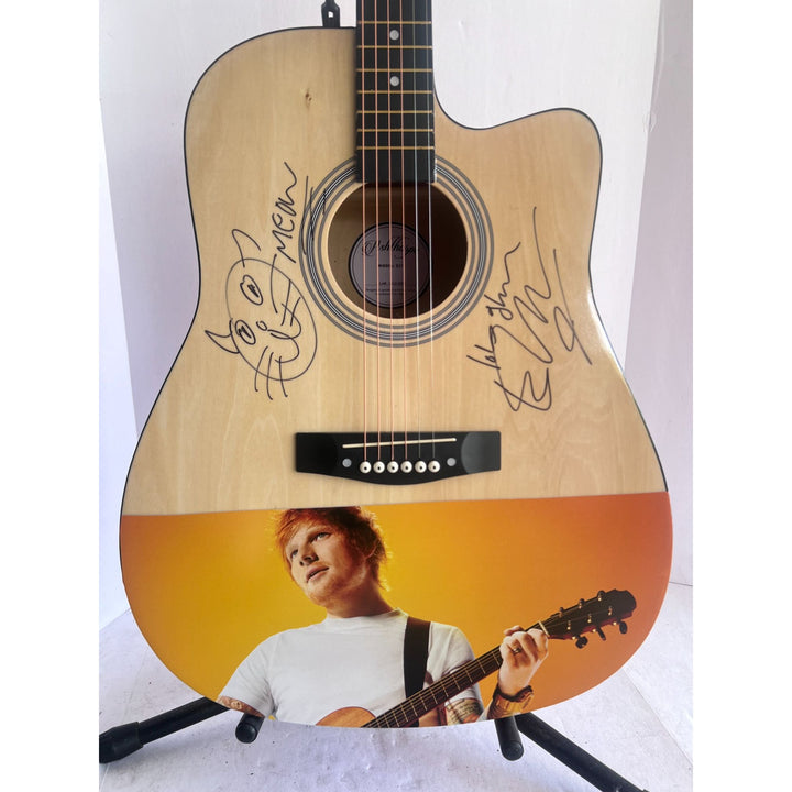 Ed Sheeran signed with sketch one of a kind full size acoustic guitar signed with proof