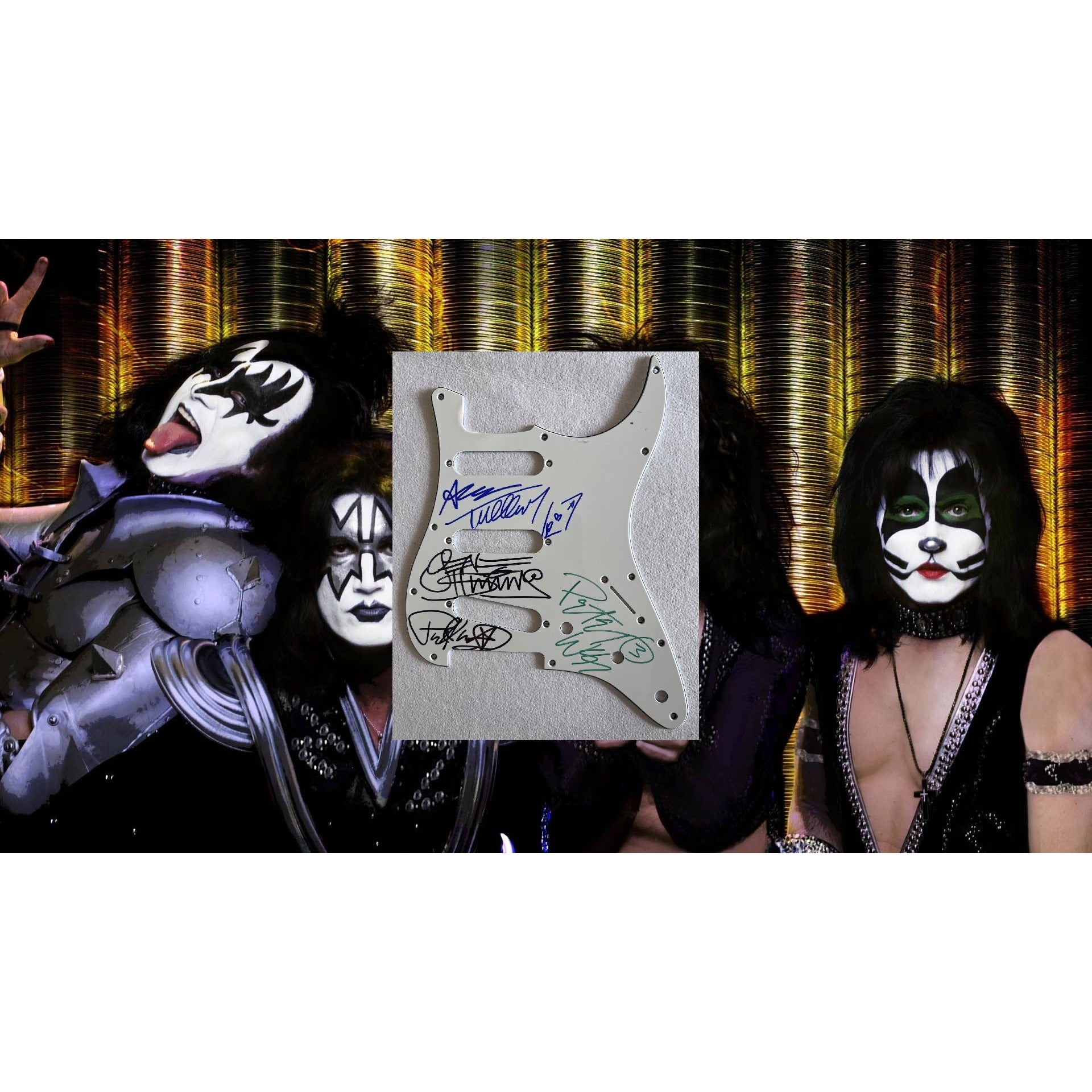 Gene Simmons Ace Frehley Peter Criss Paul Stanley Kiss guitar pickguard signed