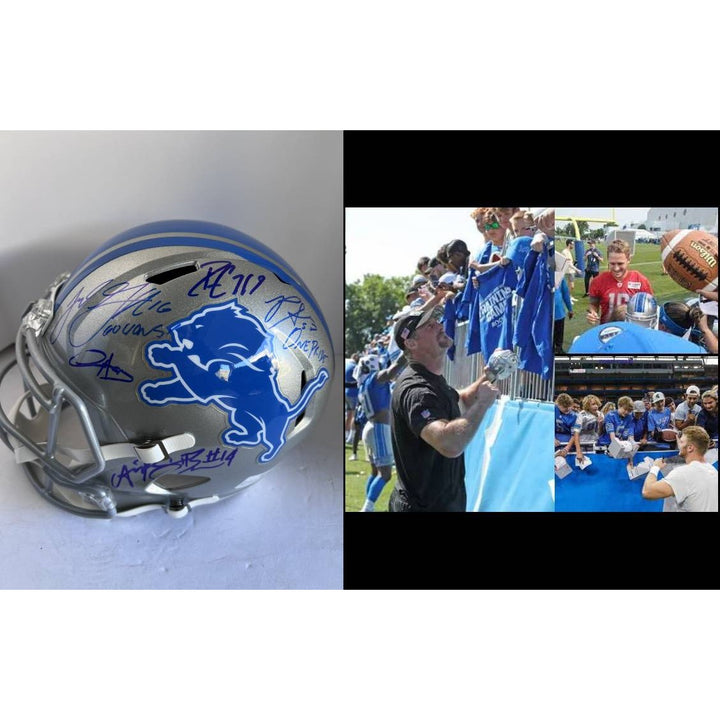 Detroit Lions Jared Goff Dan Campbell Penei Sewell Amon-ra St Brown Aidan Hutchinson Detroit Lions Riddell speed full size helmet signed