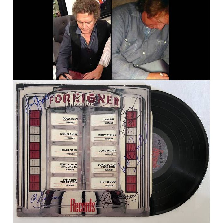 Lou Gramm Mick Jones Al Greenwood and Chris Frazier Foreigner LP with proof