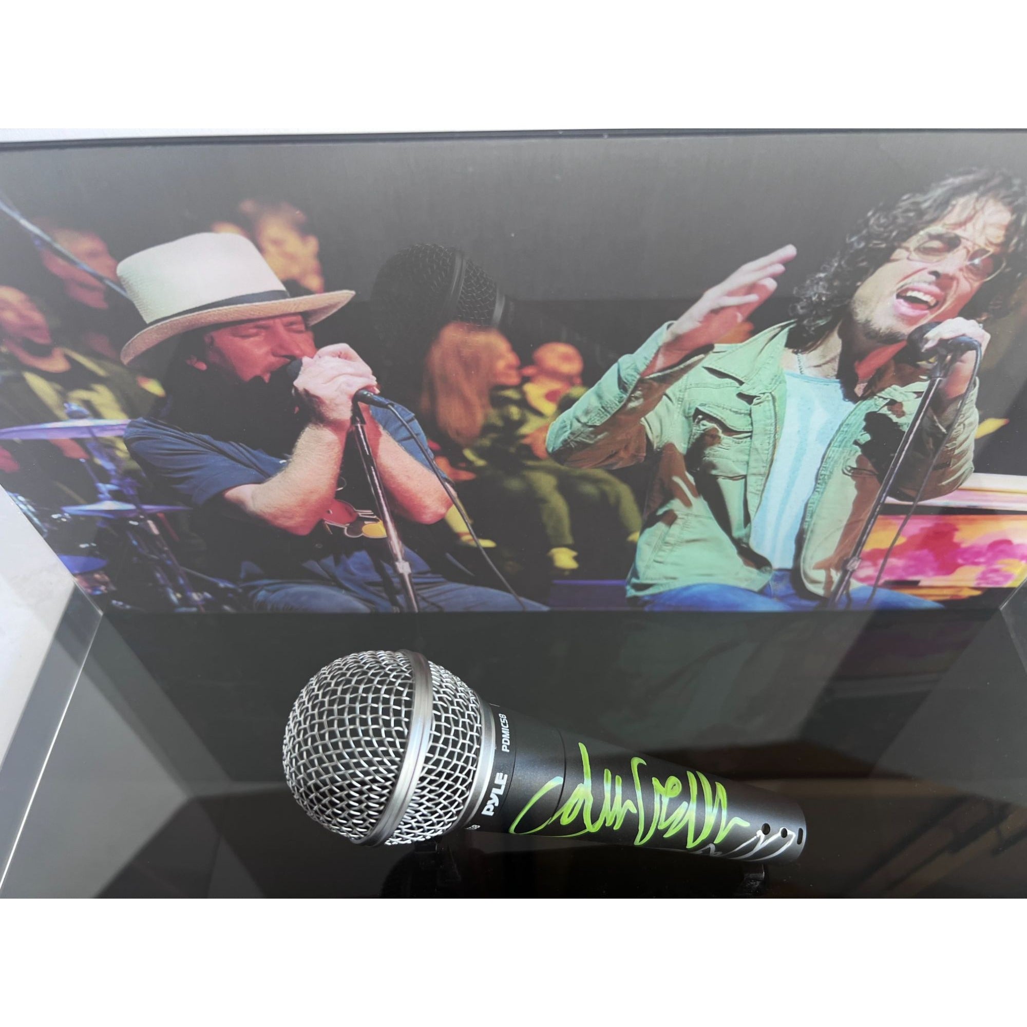 Eddie Vedder Pearl Jam Chris Cornell Soundgarden microphone signed with proof and 15x8 acrylic display case