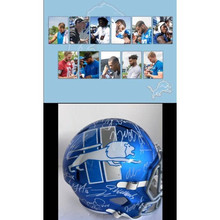 Detroit Lions 2023-24  Jared Goff Dan Campbell Penei Sewell Amon-ra St Brown Aidan Hutchinson Detroit Lions Riddell speed full size team sig