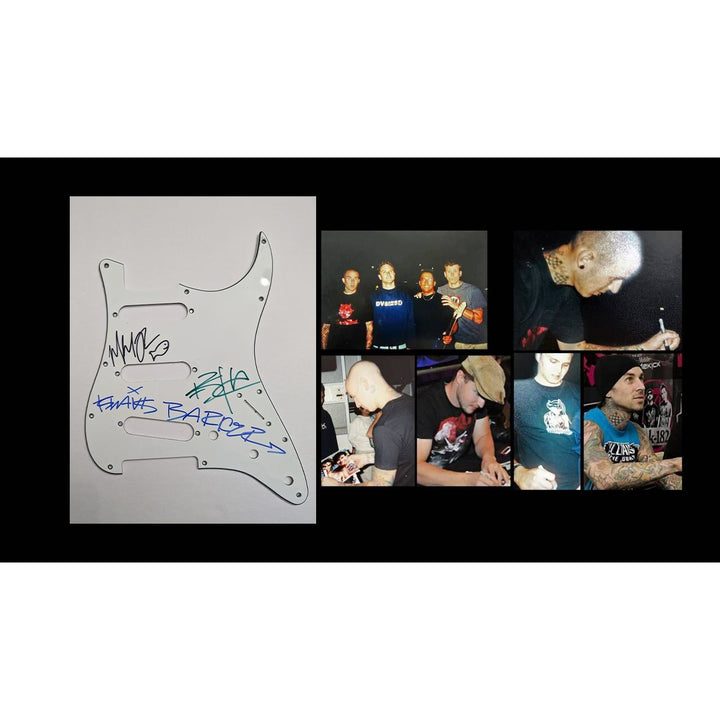 Travis Barker Mark Hoppus Tom DeLonge Blink-182 Fender Stratocaster electric guitar pickguard signed with proof