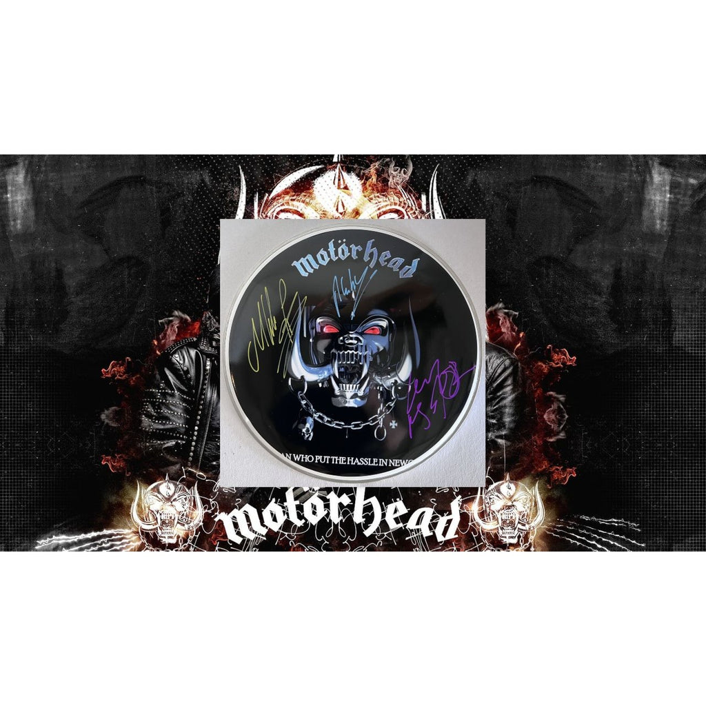 Motorhead Lemy Kilmster band 14 inch drumhead signed with proof