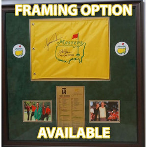 Jack Nicklaus and Tiger Woods Masters Golf pin flag signed with proof