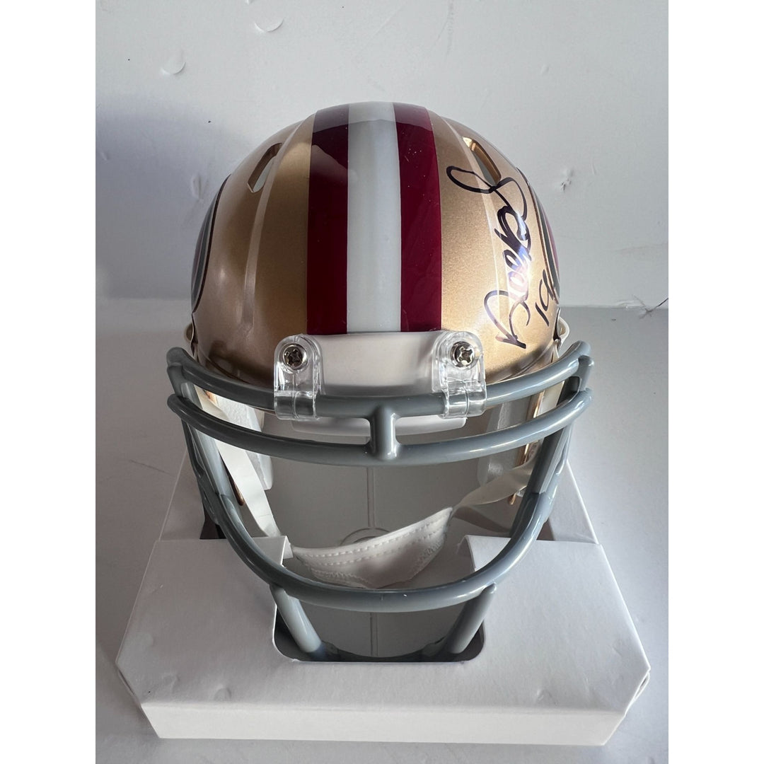 San Francisco 49ers Deebo Samuel, Christian McCaffrey,, signed mini helmet with proof with free case