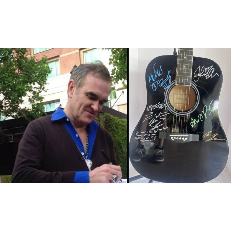 Morrissey, Johnny Marr, Andy Rourke, Mike Joyce, The Smiths acoustic guitar signed with proof