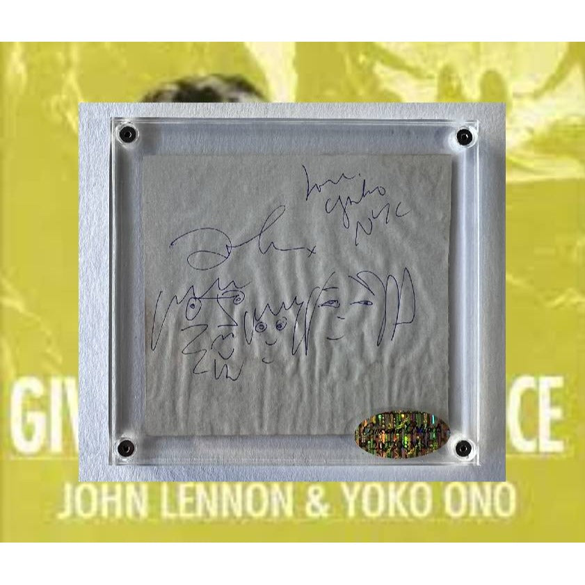 John Lennon & Yoko Ono autograph page book signed with personal sketch