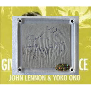 John Lennon & Yoko Ono autograph page book signed with personal sketch