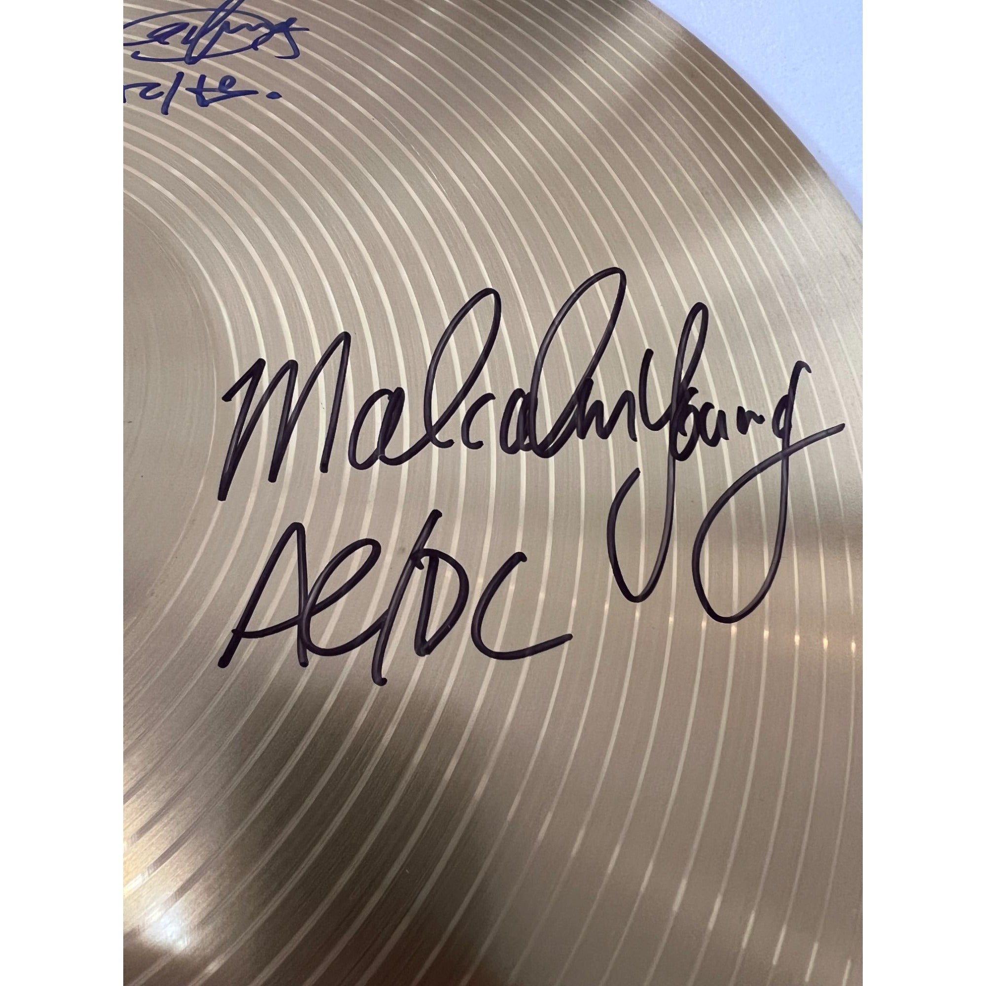Angus Young Malcolm Young Cliff Williams Phil Rudd Brian Johnson ACDC 14-in cymbal signed with proof