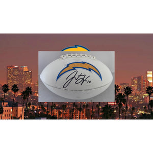 Justin Herbert Los Angeles Chargers full size logo football signed with proof
