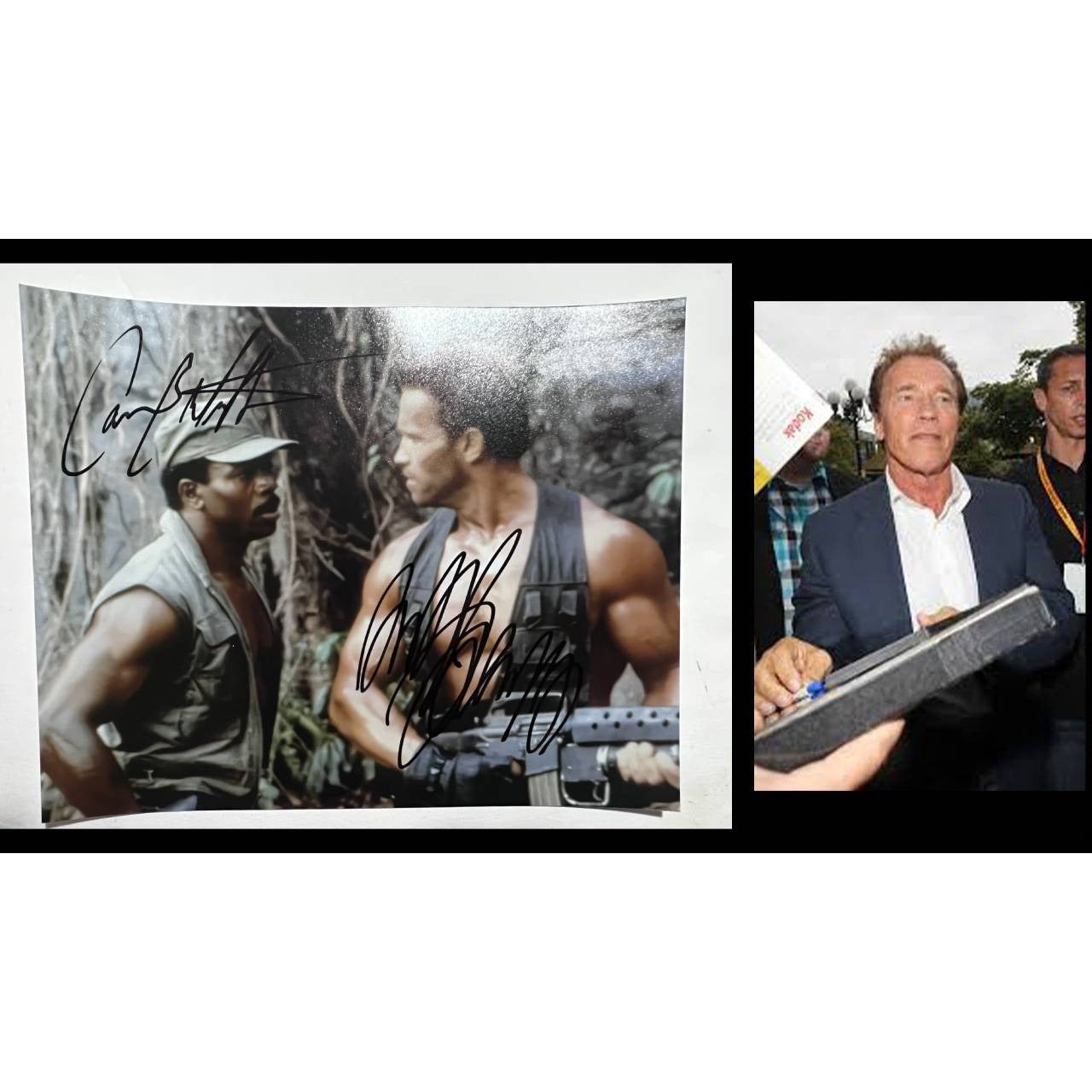 Arnold Schwarzenegger and Carl's Weathers Commando 8x10 photo signed with proof