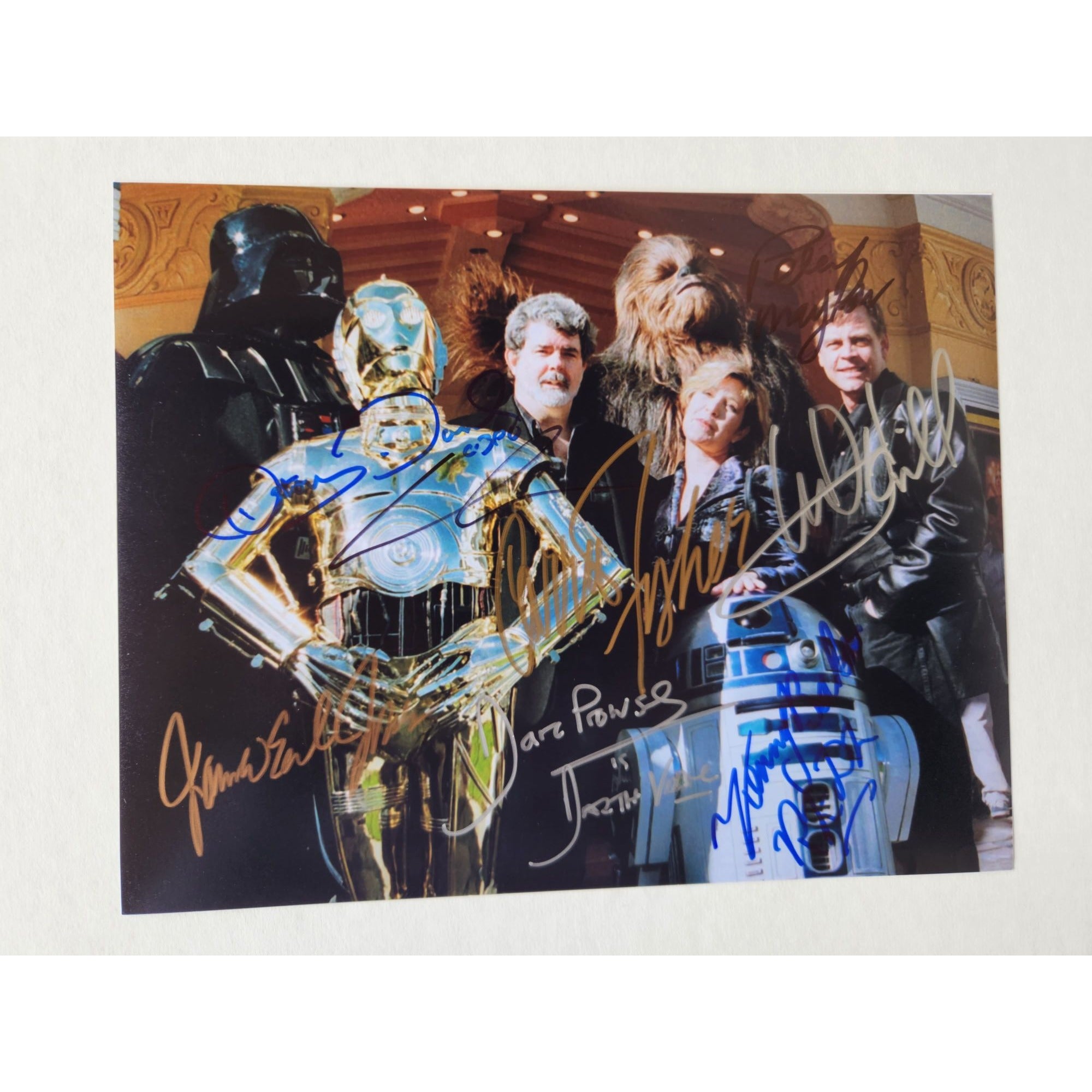 Star Wars James Earl Jones George Lucas Carrie Fisher Mark Hamill Kenny Baker David Prowse photo signed with proof
