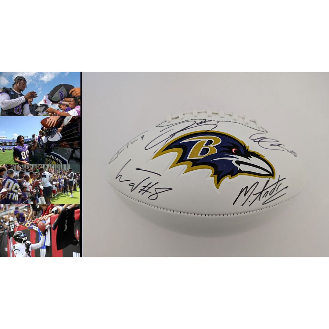 Baltimore Ravens Lamar Jackson Odell Beckham, Mark Andrews, Justin Tucker, Gus Edwards full size football signed with proof and free acrylic