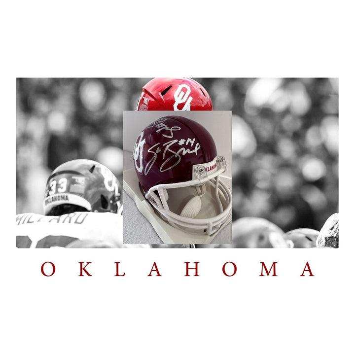 Oklahoma Sooners Bob Stoops Sam Bradford mini helmet signed