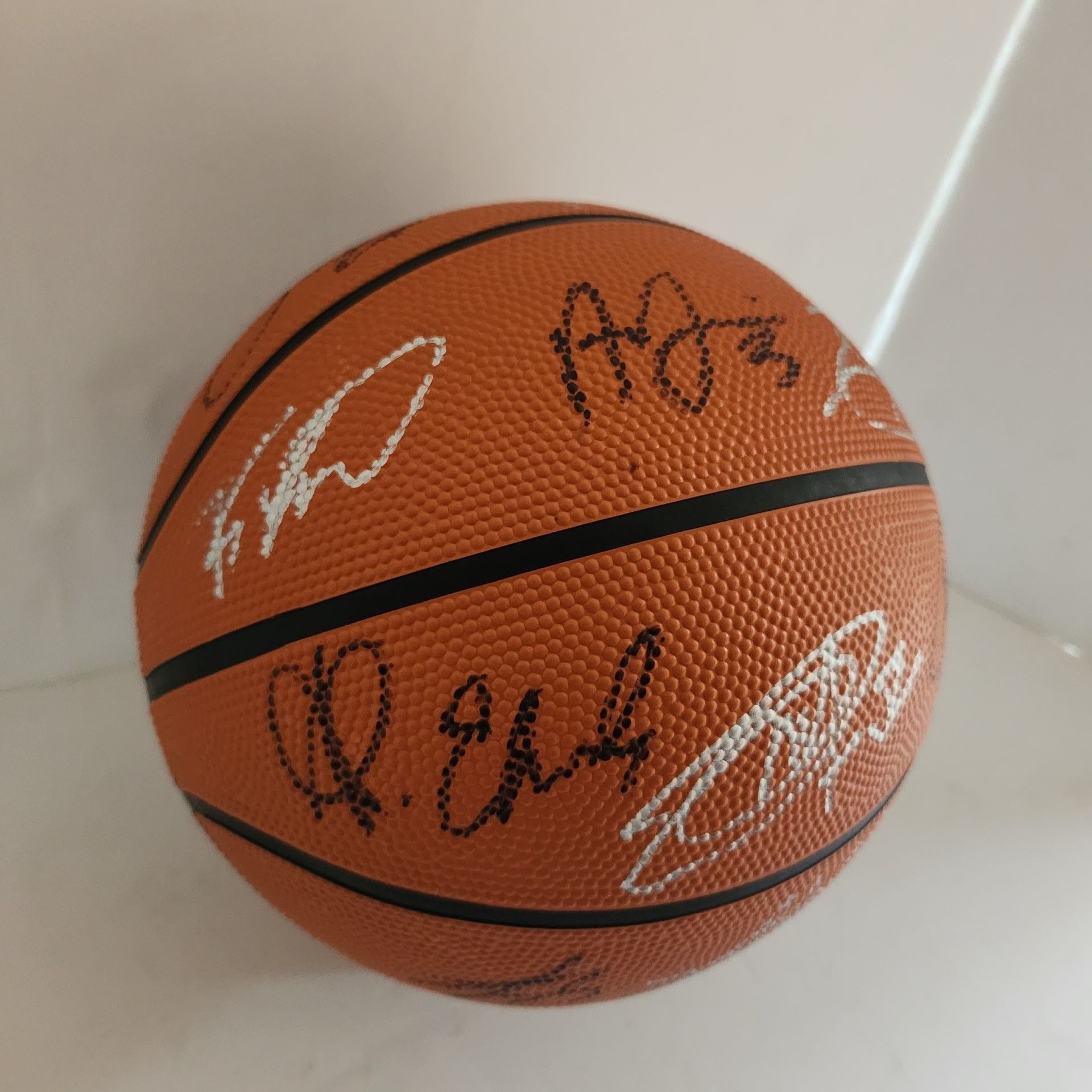 LeBron James, Nikola Jokic, Luka Doncic, Joel Embiid Steph Curry signed basketball with proof free display case