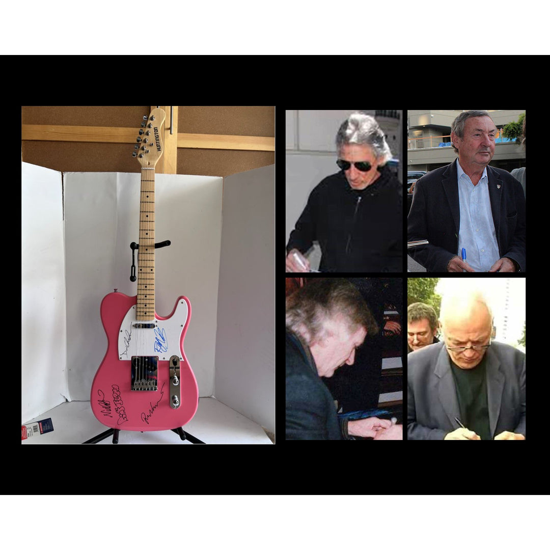 Pink Floyd Roger Waters David Gilmour Richard Wright Nick Mason pink Telecaster guitar signed with proof